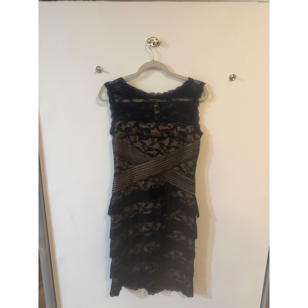 Blu Sage Womens Black Tan Floral Lace Tiered Cocktail Dress Sleeveless Size 6